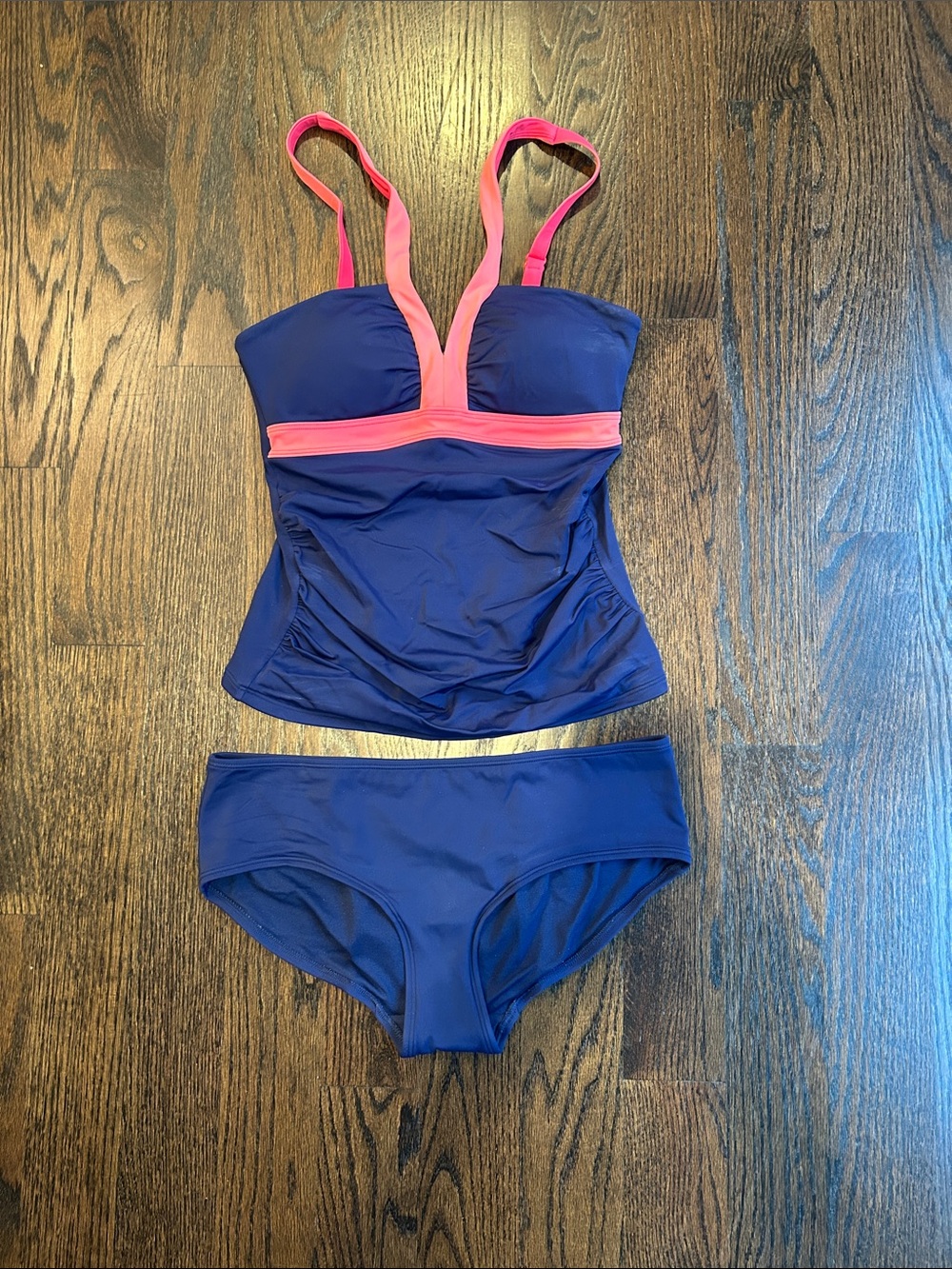 Boden Navy Tankini with Pink Trim